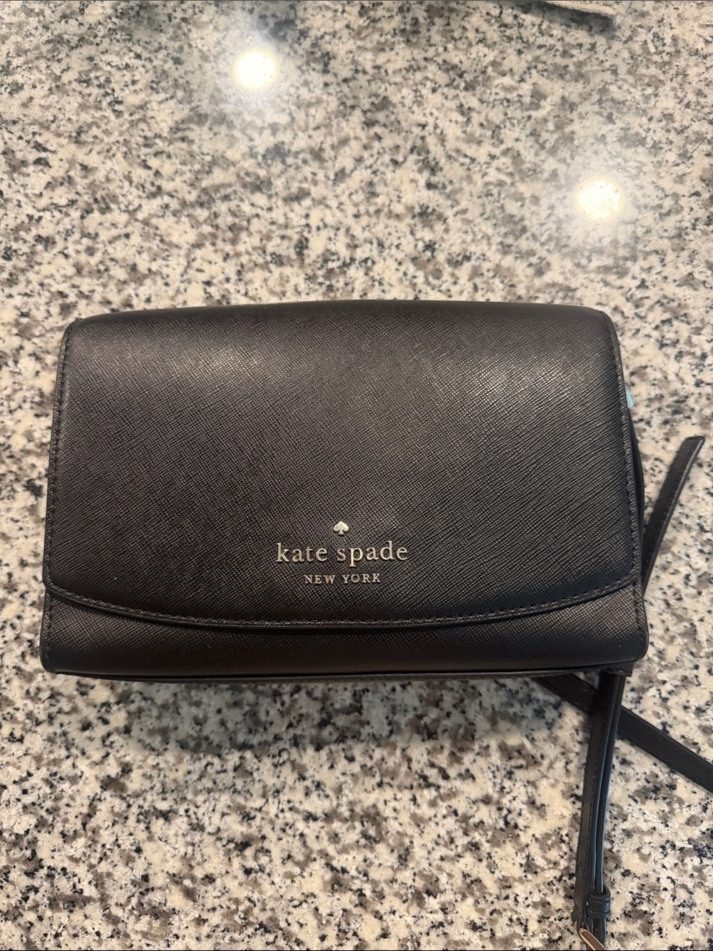 kate spade Black Leather Crossbody with Logo Detail